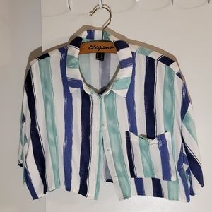 blue stripe cropped blouse